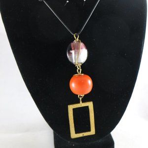 Handmade Unique African Beaded and Brass Geometric Adjustable Necklace One Size